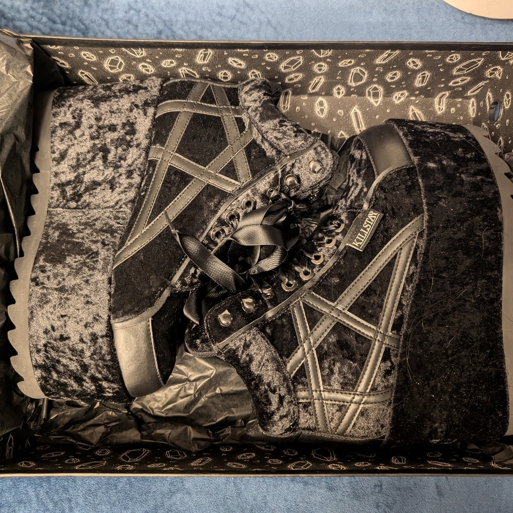 Brand new Killstar no Malice Crushed Velvet Platform Trainers Sneakers